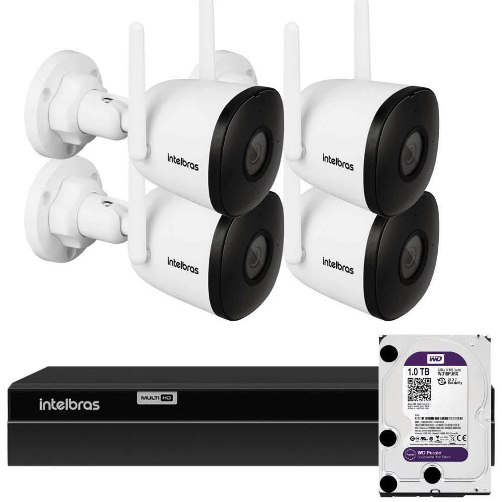 KIT 4 CÂMERAS IP WIFI IM5 SC FULL HD MICROFONE AUDIO NOTURNA INTELBRAS