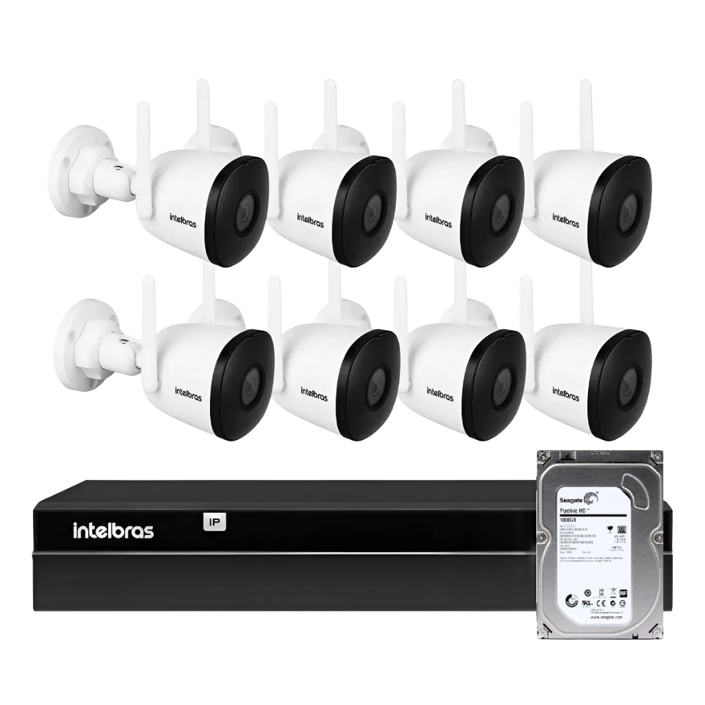 Kit 8 Câmeras Wifi Im5 Intelbras Im5 + Nvr 1408 8 Canais + Hd 1tb