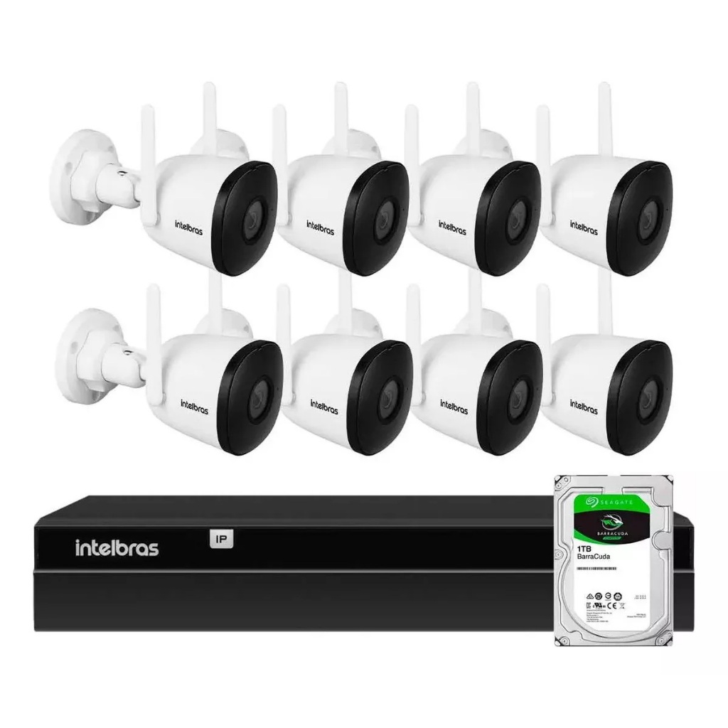 Kit 8 Câmeras Wifi Im5 Intelbras Im5 + Nvr 8 Canais Hd 1tb