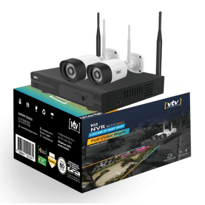 KIT NVR WI-FI 8 CANAIS + 2 CÂMERAS IP WI-FI VTV-039