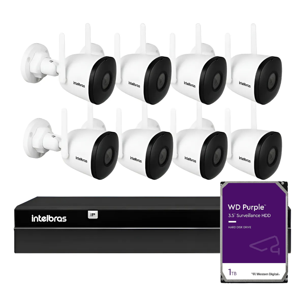 Kit 8 Câmeras Wifi Im5 Intelbras Im5 + Nvr 16 Canais Hd 1tb Branco