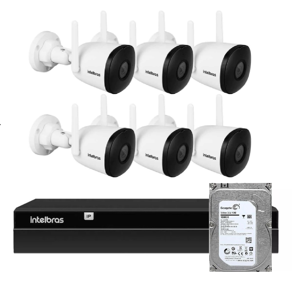 Kit 6 Câmeras Wifi Im5 Intelbras Im5 + Nvr 8 Canais Hd 1tb