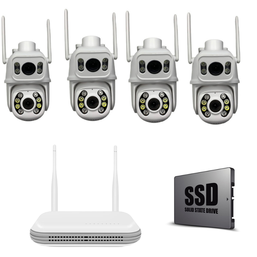 Kit Nvr Com 4 Câmera 4mp Wi-fi De Duas Lentes 4k E Ssd 520gb