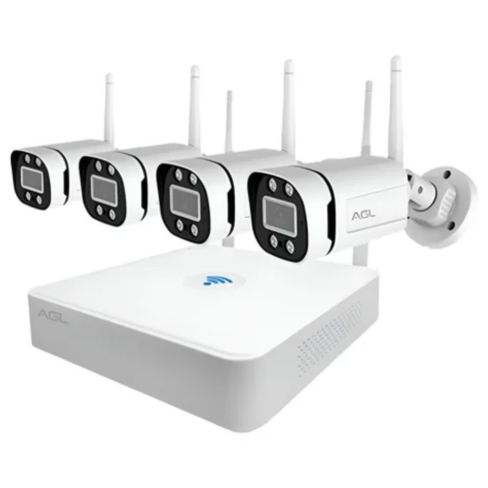 Kit Monitoramento AGL NVR Wi-Fi  com 4 Câmeras IP Full HD 1080p   Vigilância Completa e Sem Fios com Resolução Full HD