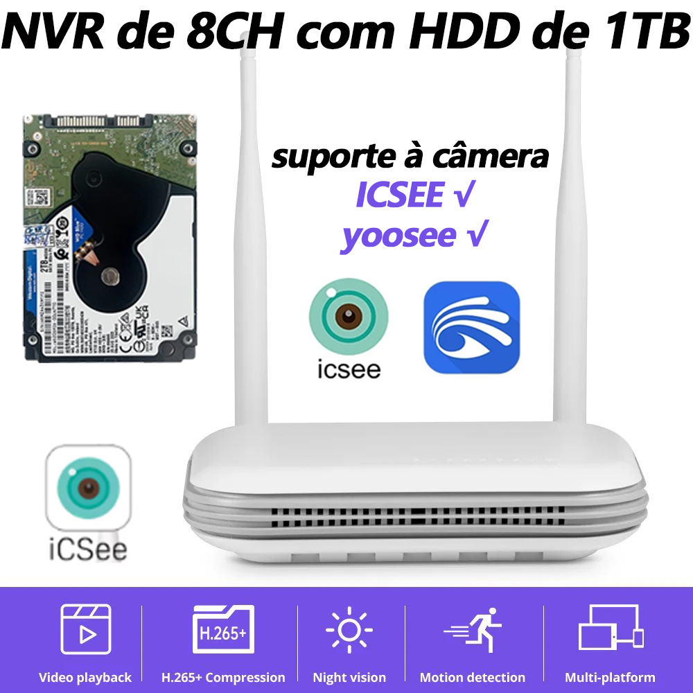 Gravador De Vídeo NVR WiFi De 4/8 Canais Com HDD (Opcional) , Adequado Para Sistemas De Segurança Sem Fioicsee/yoosee