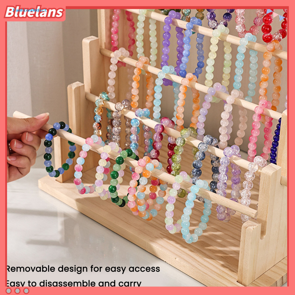 Solid Wood Jewelry Display Stand Organizer Wooden with Removable Rod – Log Bracelet Visible Showcase Rack for Necklace