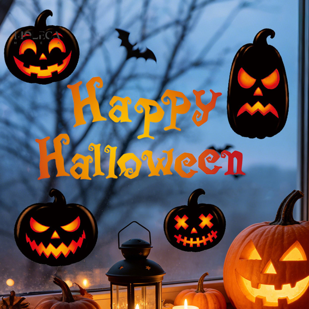 Indoor Halloween Window Displays Clings Stickers Spooky Pumpkin Bat Removable Decals Self-adhesive Glass Decorations for