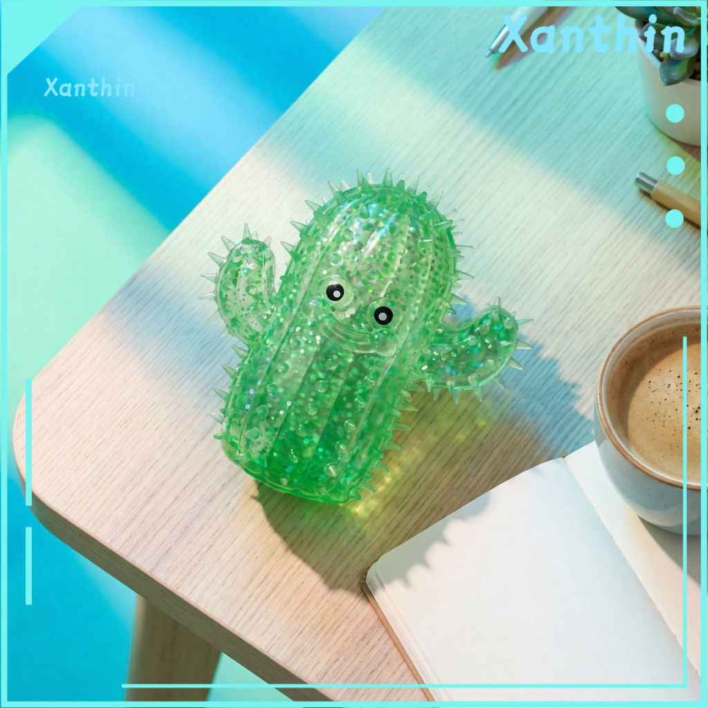 Cactus Stress Relief Toy Handheld Decompression Tools Glitter Cartoon Squeeze – Fidget Ball for Kids Adults for Home O