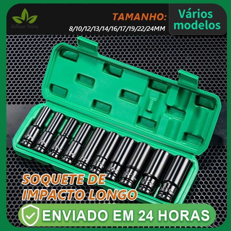 Jogo de soquetes de impacto longo Black Deep Box Tool Set 8mm - 24mm