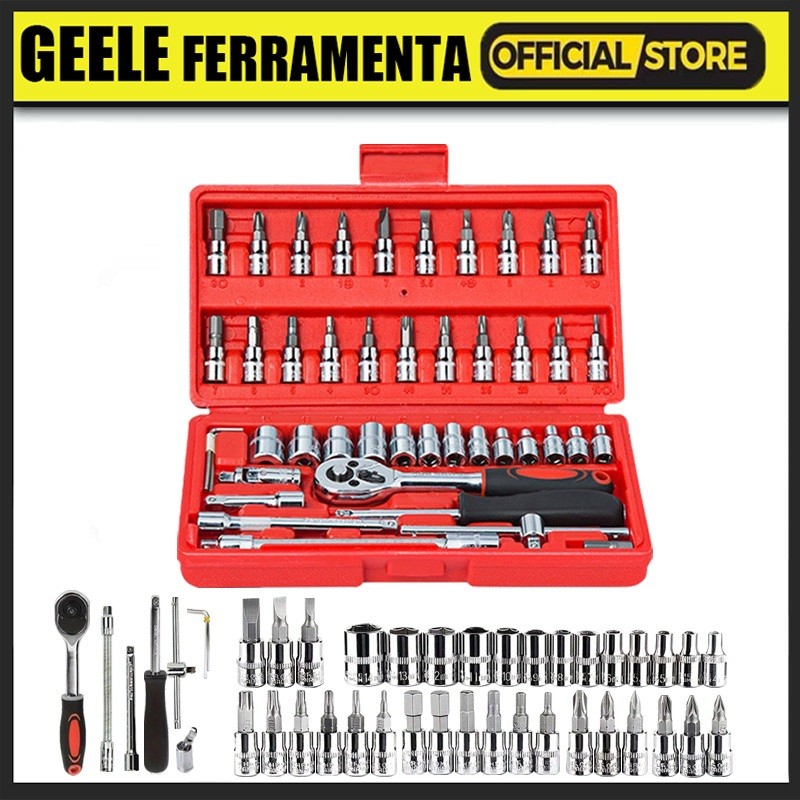 Kit de ferramentas com 40/46 peças, conjunto de soquetes, chave catraca reversível com caixa