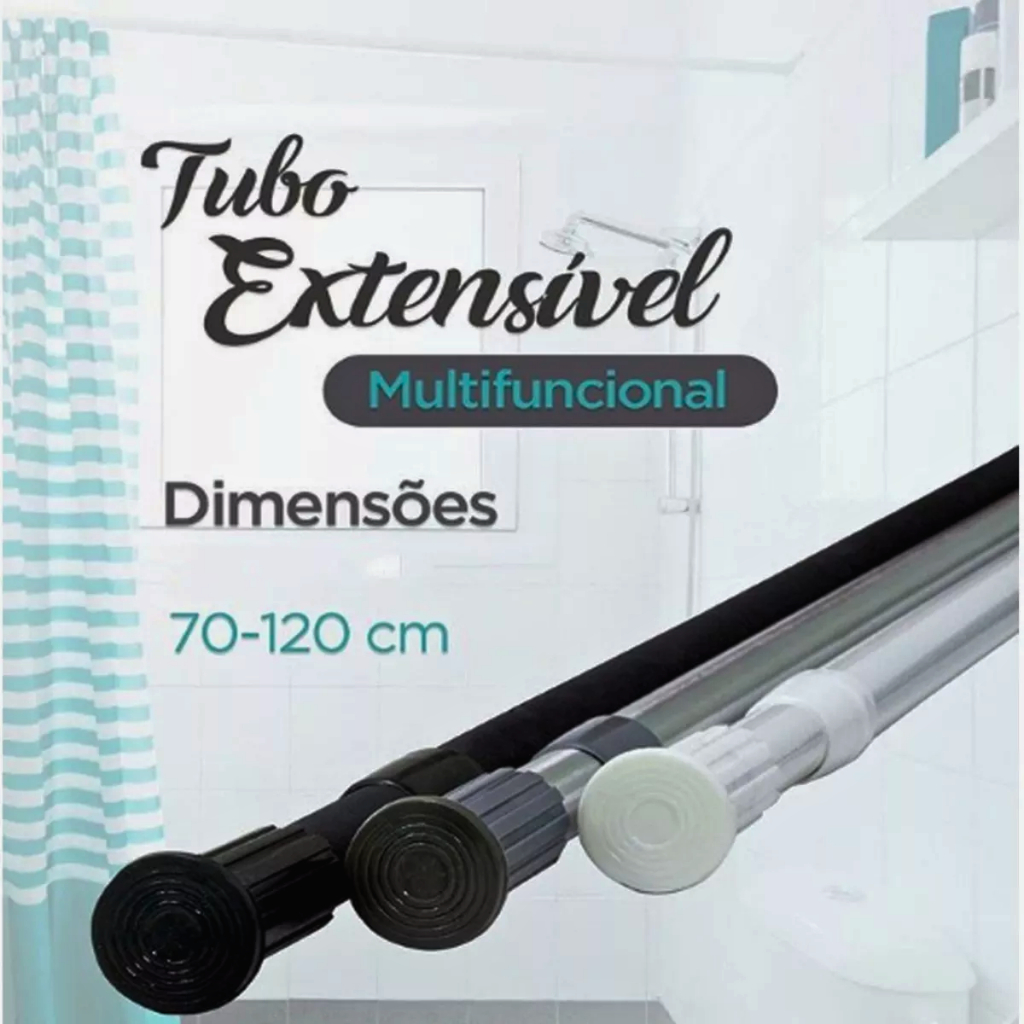 Varão Ajustável Tubo Extensível 70cm a 1,20m - Não Enferruja Regulável Chuveiro Box Banheiro Regula