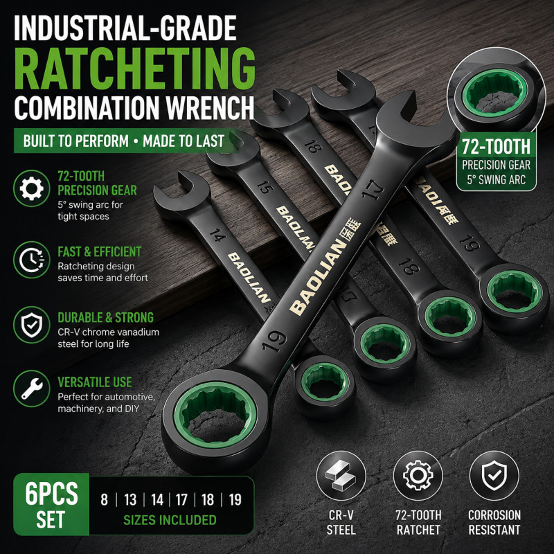 Industrial Grade 2-in-1 Ratchet Wrench Set, Reversible Double-End Open Box Spanner with Quick Rotat