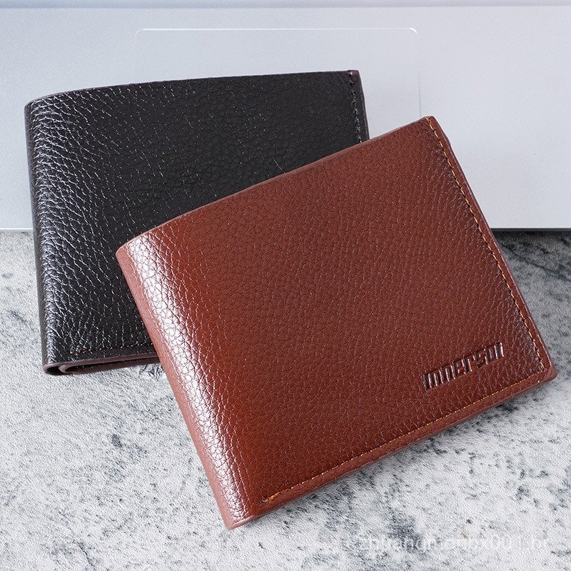 Carteira curta com zíper, carteira masculina de couro, estilo horizontal, ultrafina, dobrável para estudantes, couro PU