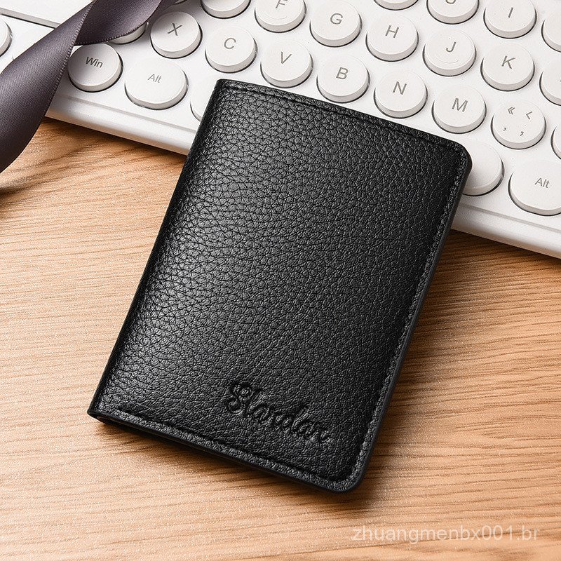 Carteira masculina com padrão de lichia, estilo vertical curto, estilo japonês para estudantes, ultrafina, marca moderna
