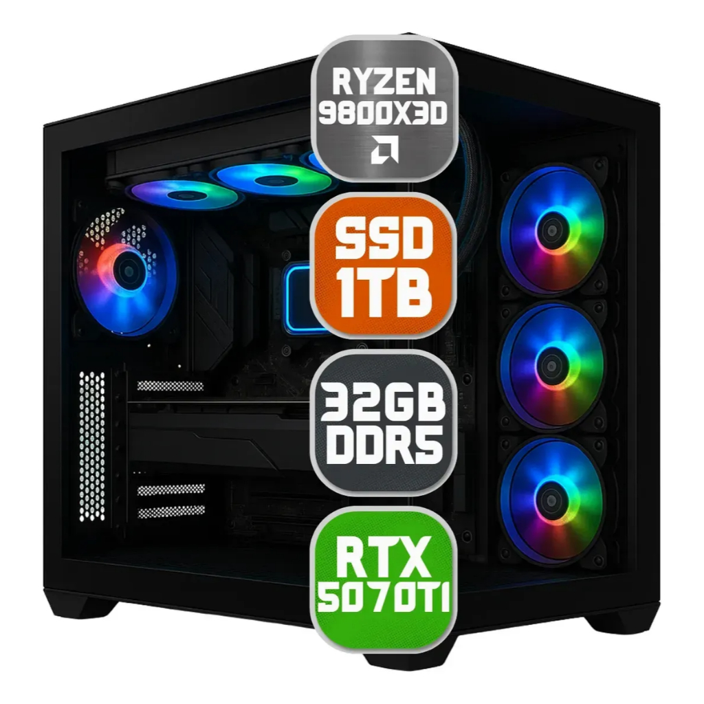 Pc Computador Gamer AMD Ryzen 7 9800x3d, rtx 5070ti, 32gb DDR5, nvme 1tb - Gabinete Aquário