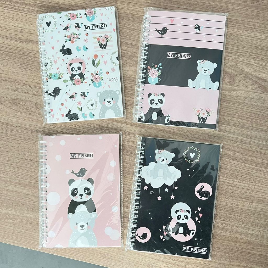 Caderno Espiral Pandas Fofos A5 Capa Mole - Papelaria Criativa