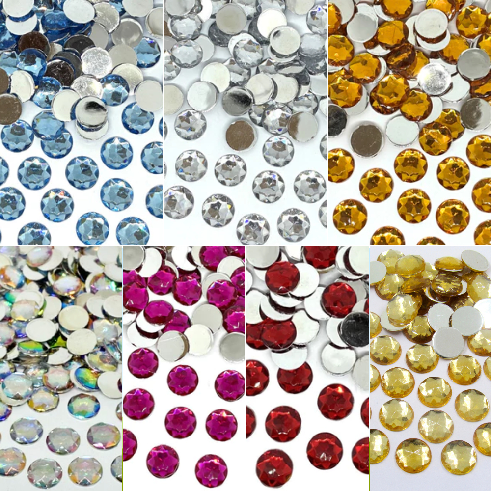 Chaton Redondo Sextavado 12mm Sem Furo para Colagem 100 Unidades Acrílico Base Reta Prata Dourado Furta Cor Colorido