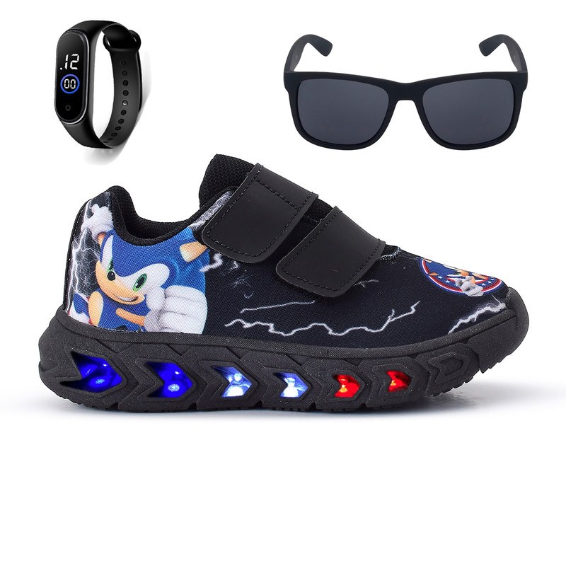 Tênis Infantil Calce Fácil com Led Sonic Uso Diário e Escola + Relógio e Óculos