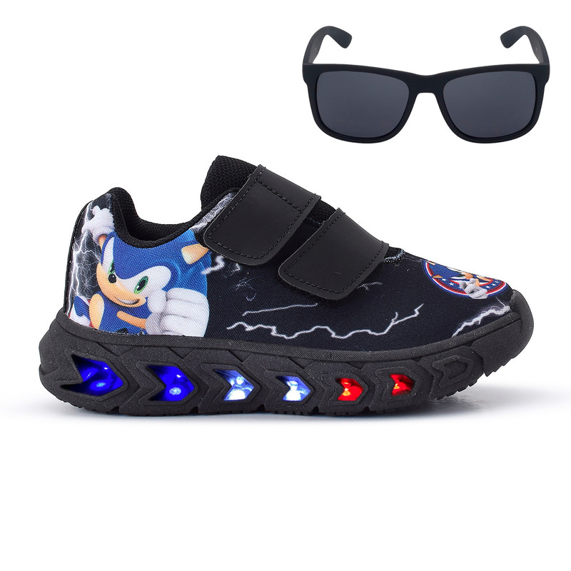 Tênis Infantil com Luzinda de Led para Meninos Sonic + Óculos Escuros