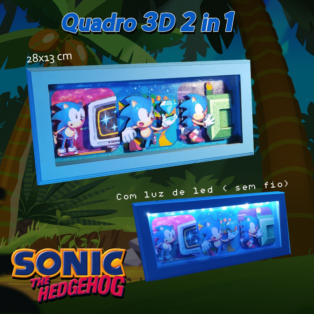 Quadro 3D + Luminária LED SEM FIO - Sonic The Hedgehog [LANÇAMENTO EXCLUSIVO]