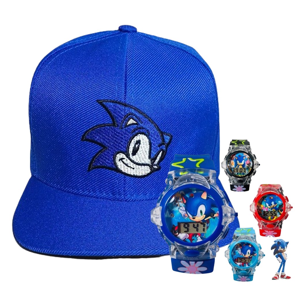 Boné e Relógio Digital Infantil Chapéu Sonic H. Aranha Luz Criança Menino Menina Esportivo LED