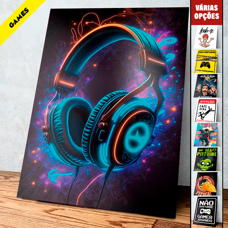 Placas Decorativas Quadros Quarto Gamer 01 a 30, Mario Bross, Sonic, Frases Gamer, Led- 20X28cm MDF