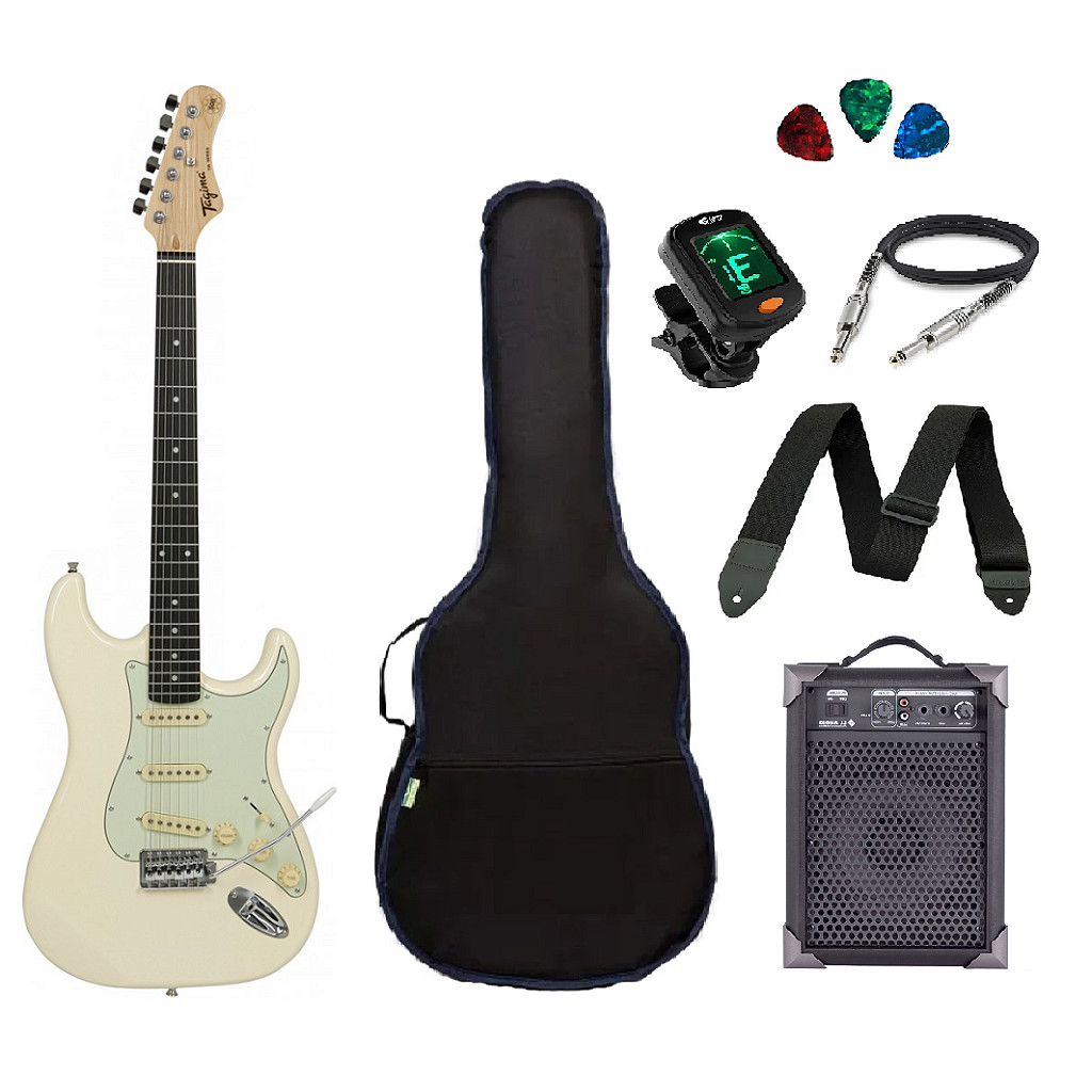 Kit Guitarra Tagima TG500 Strato Branca com Caixa Amplificada