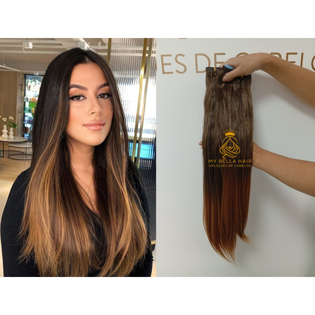 Cabelo para Mega Hair na Fita Adesiva Humanizado Liso Californiana 70cm Natural Fibra Russa