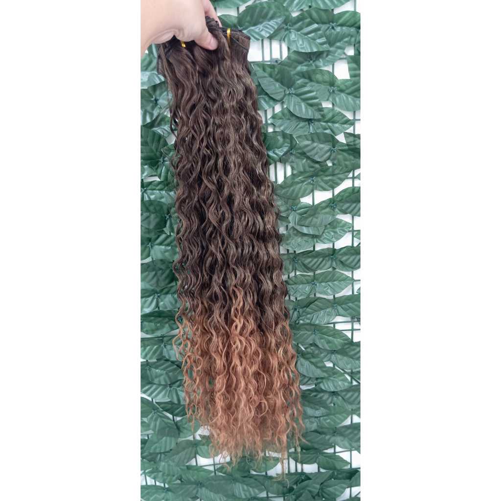 Cabelo para Mega Hair na Tela Humanizado Cacheado Californiana 50cm Natural Fibra Russa