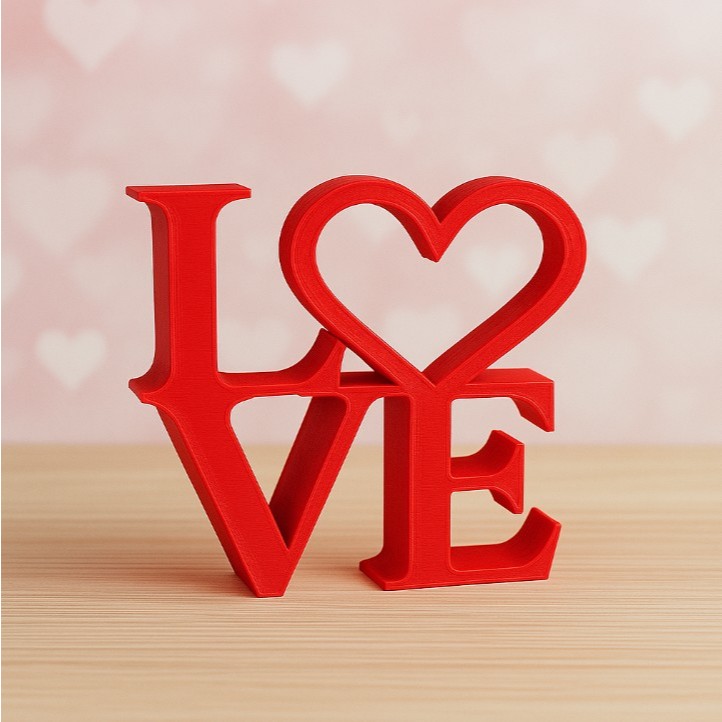 LOVE Decorativo com Coração-Impressão 3D Vermelho-Romântico para Casa, Quarto ou Presente Criativo