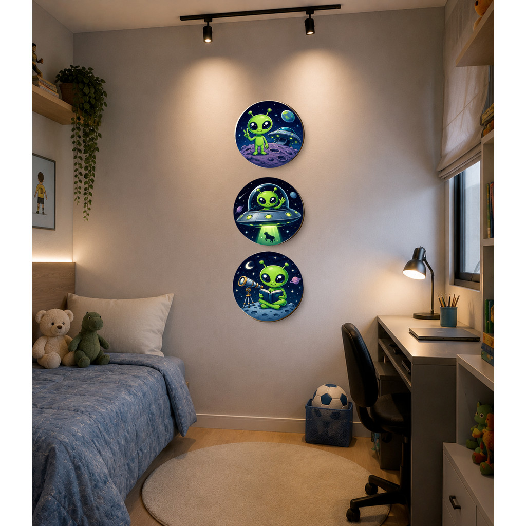 Trio de Quadros ET para Quarto Infantil Criativo