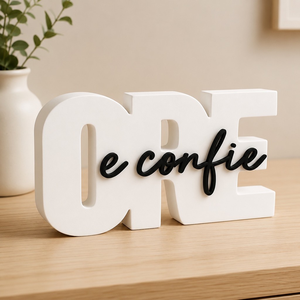 Decoração Frase Inspiradora Minimalista mesa Quarto Escritório presente criativo ORE E CONFIE Biblico Letreiro moderno