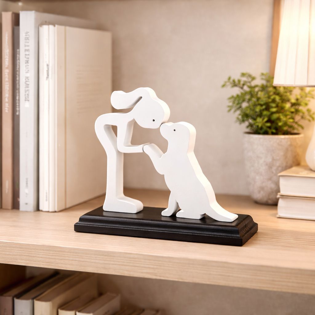 Enfeite Menina com Cachorro com Base – Decoração Criativa para Sala/Quarto
