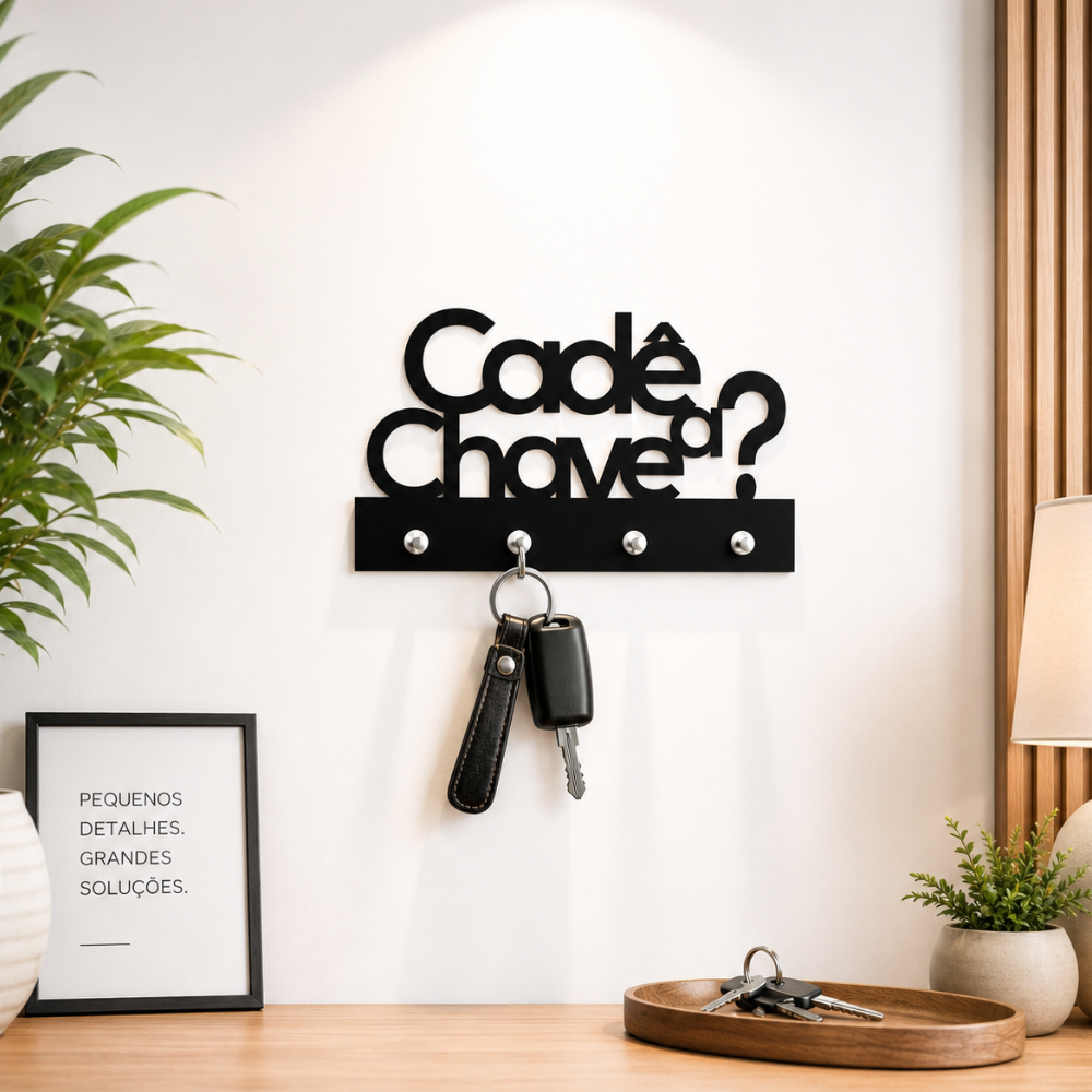 Porta chave Cadê a chave criativo parede mdf Sala Quarto