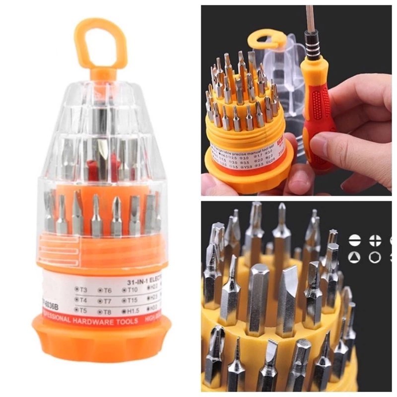 Kit de Chaves de Precisão 31 em 1, Fenda Torx Allen Estrela Triângulo Y U, com Estojo Organizador