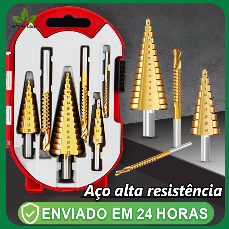 Brocas Titânio Escalonada Cônicas 3-12 4-12 -20mm Brocas Em Aço HSS Para Vidro,  Metal Com Caixa