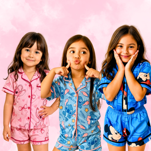 Pijama Infantil Menina Americano Premium Feminino Suede Roupa de Dormir Manga Curta Shorts Verão