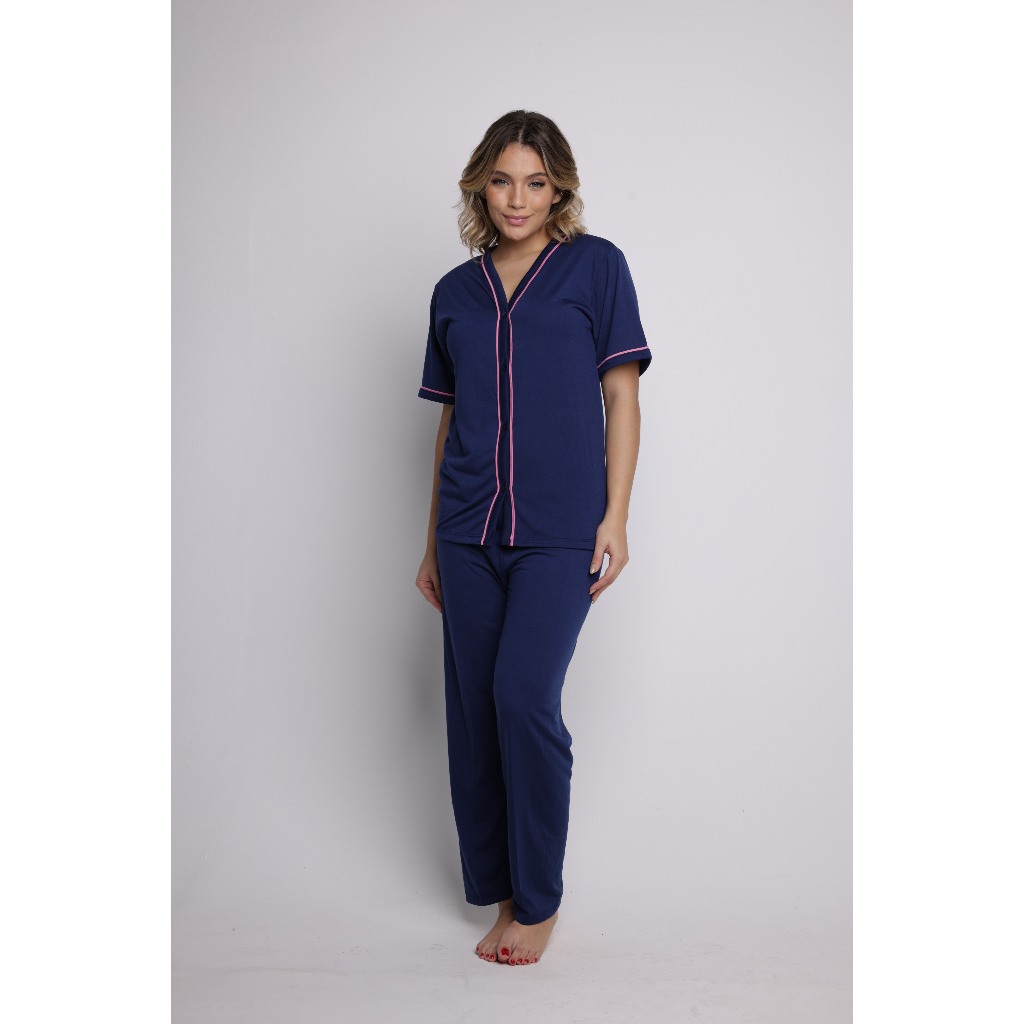 Pijama Blogueira Feminino Americano Manga Curta e Calça Meia Estação