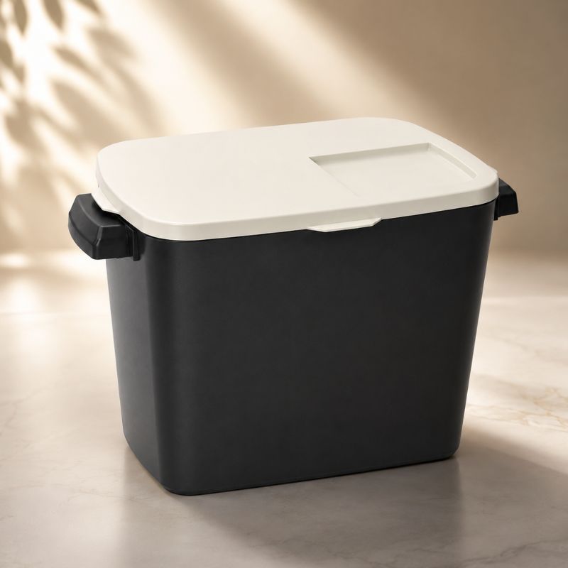 Container Porta Ração Pet Tampa Conserva Antiformiga 5kg Lisa Preto com Tampa Cinza