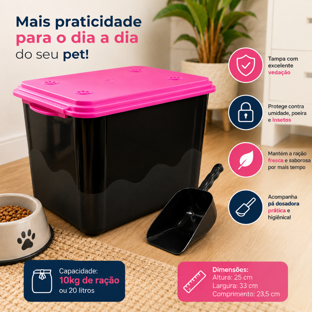 Container Porta Ração Caixa Organizadora Mec Pet Capacidade de 10kg 20L Com Tampa Vedada