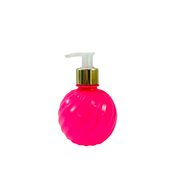 FRASCO ALTO RELEVO 250ML COM PUMP DOURADA PET PINK VAZIO SABONETE CONDICIONADOR ALCOOL EM GEL