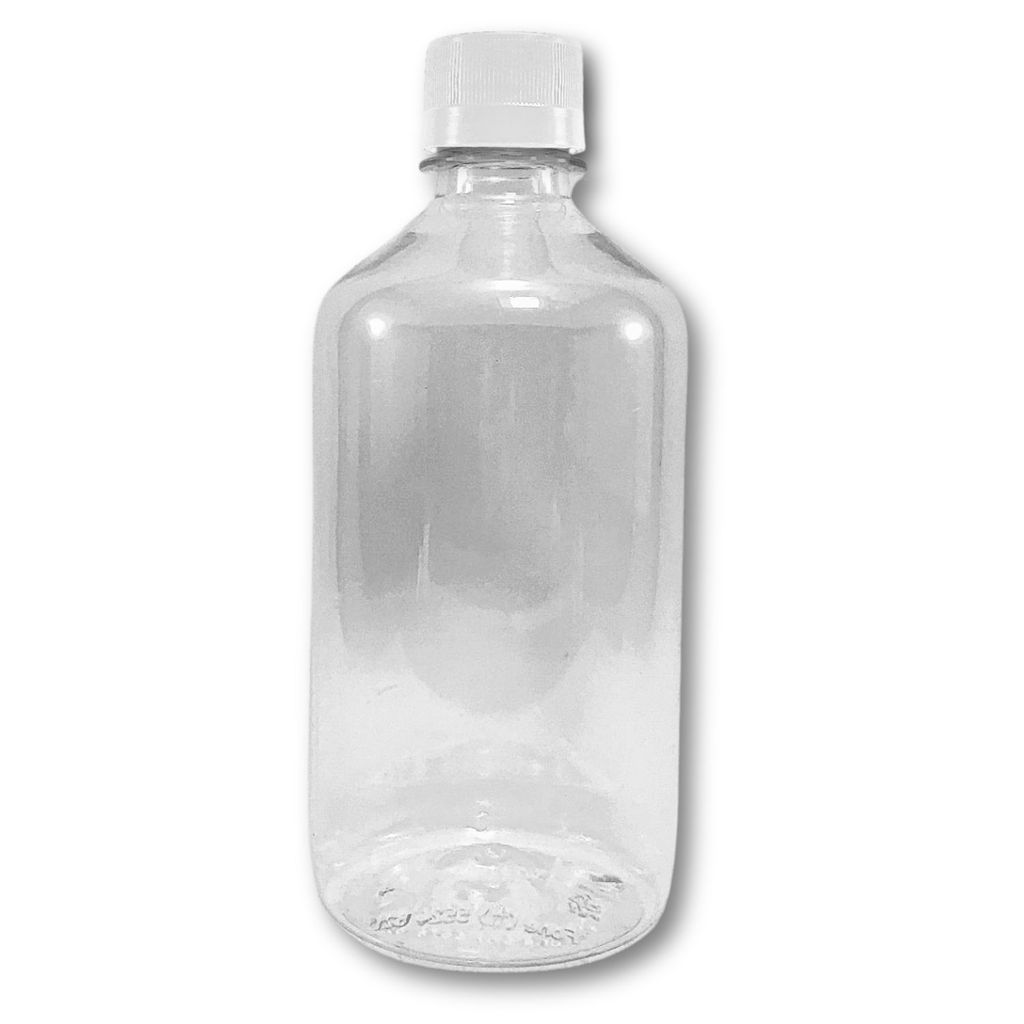 Frasco 500ml R 28/410 Redondo T. lacre branca p/Tintas, Essências, Álcool, shampoo, limpeza - Pet Cristal - 1 UN.