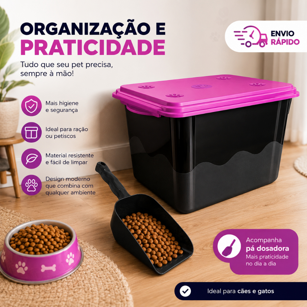 Porta Ração Caixa Organizadora Mec Pet Capacidade de 10kg 20L Com Tampa Vedada