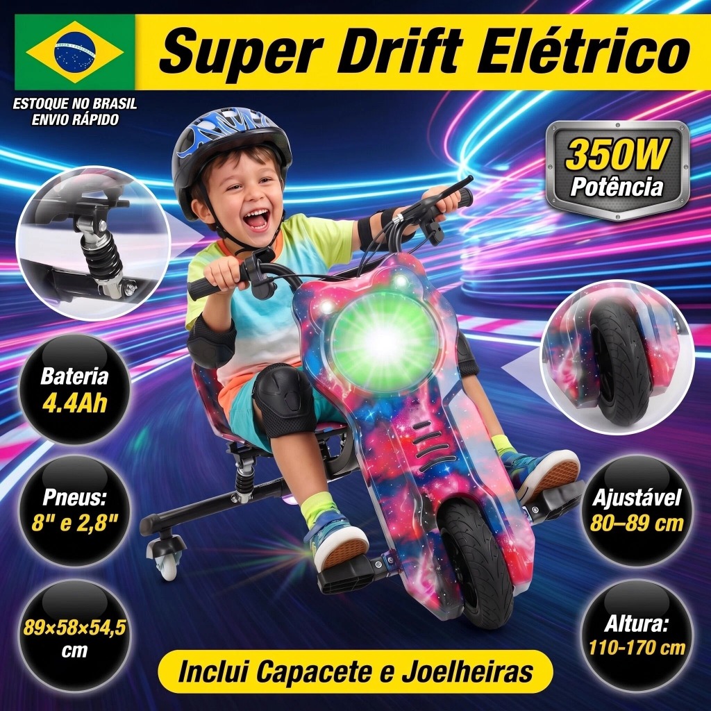 HONEYWHALE Electric Tricycle Drift Motorized 350w 8'Inches Adult/Children Bluetooth Led Light 3 Speeds