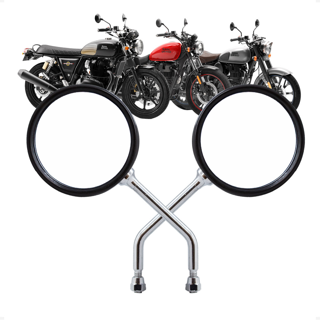 Par De Retrovisor Redondo Para Royal Enfield Meteor 350 Classic Hunter Inteceptor Cromado Convexo