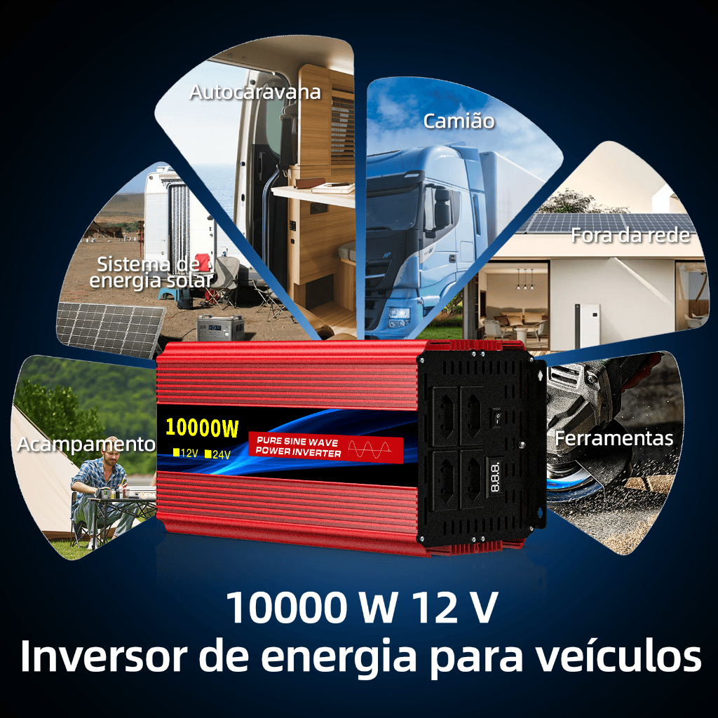 Inversor de onda pura 10000W, 12V/24V pra 110V/220V. Serve pra motorhome, geladeira, solda e vários outros usos.