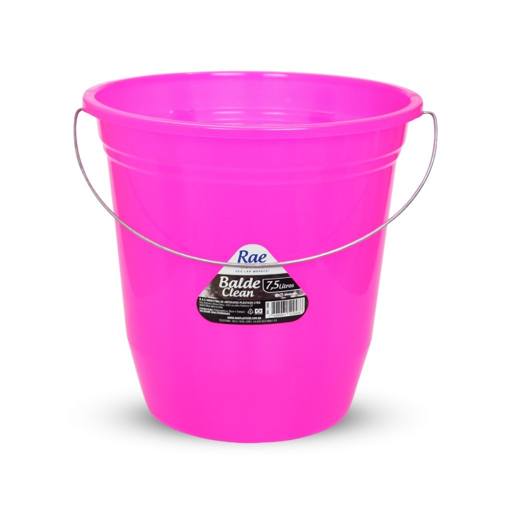 3 baldes plásticos resistente e reforçados 7,5L cores neon rosa, amarelo e verde