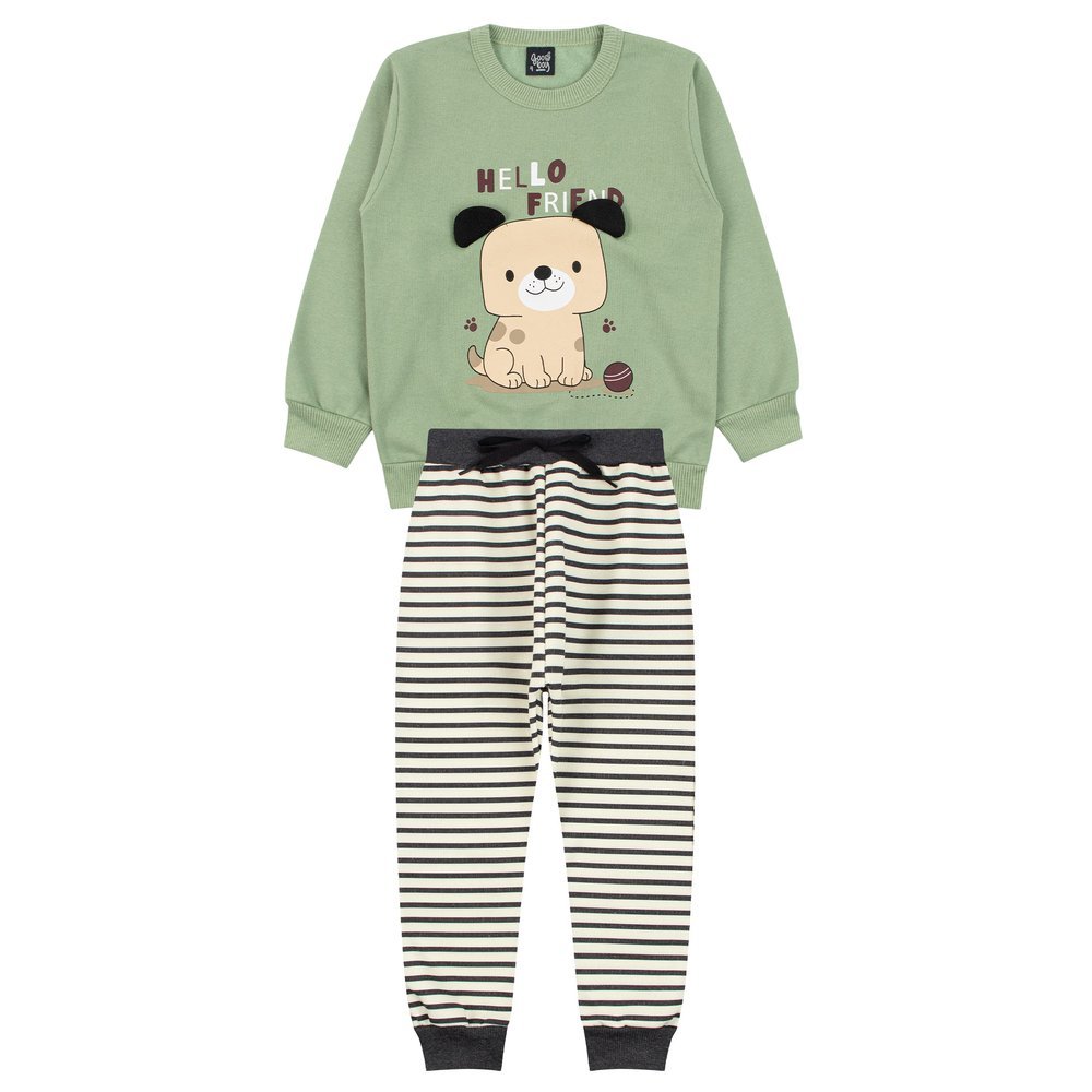 Conjunto Infantil Masculino Moletom Peluciado/Moletom Sublimado Peluciado Hello Friend - Good Boy