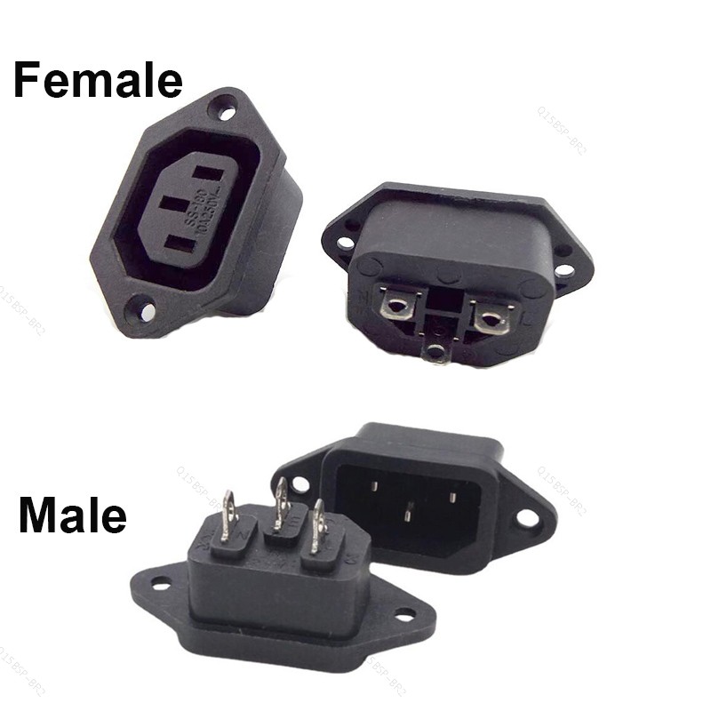 IEC320 C13 Tomada Elétrica AC 3 Fêmea Macho Entrada Plug Conector 3pin Soquete Montagem BR15B2