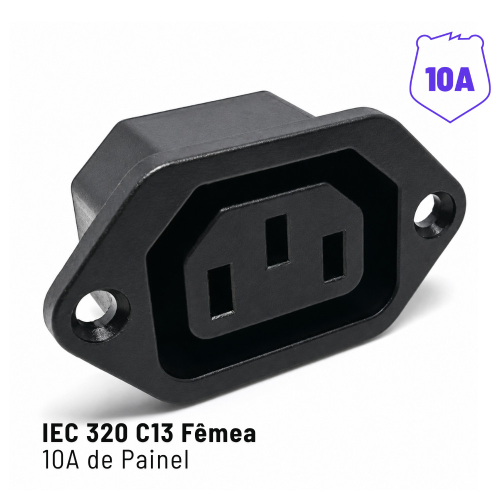 Plug Tomada IEC 320 C13 Fêmea 10A para Painel